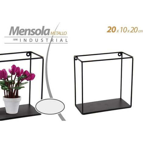 TRADE SHOP - Mensola Quadrata Bacheca Parete Metallo Nero 20x10x20cm Serie Industrial 822230 - (1/2)