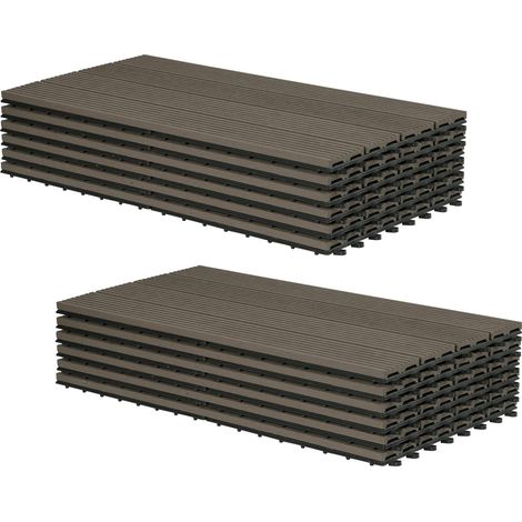 12 dalles de sol extérieur clipsables en WPC 30x60x2cm café, jardin, balcon, terrasse, 0020DB-2 (1/5)