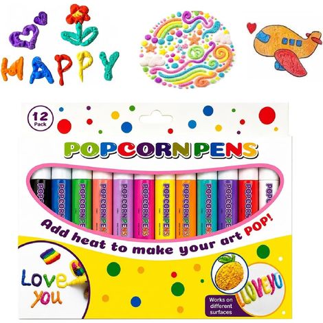Lot de 12 feutres 3D à effet popcorn, encre gonflante activée par la chaleur, marqueurs pour cartes, verre et travaux manuels (1/5)