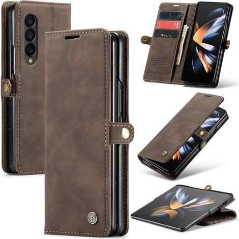 Coque pour Samsung Galaxy Z Fold 4 5G Premium Housse Cuir Protection Pochette Rabat Portefeuille Flip Case Porte Magnétique Coque Étui pour Samsung Galaxy Z Fold 4, Café (1/5)