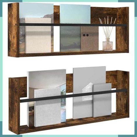 890809 étagère à magazines 2 pcs Chêne fumé 80 x 12 x 30 cm (1/5)