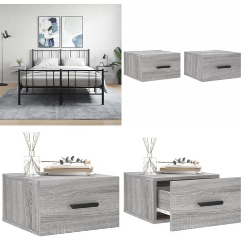 Comodini a Muro 2 pz Grigio Sonoma 35x35x20 cm - Comodino sospeso - Comodino da parete