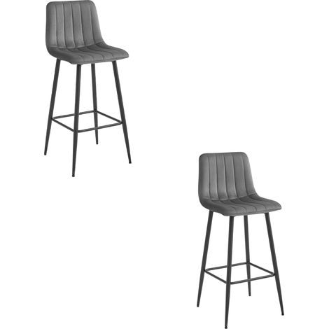 Valora Tabouret POZZA Velours Gris Foncé Pieds Noirs x2 (1/5)