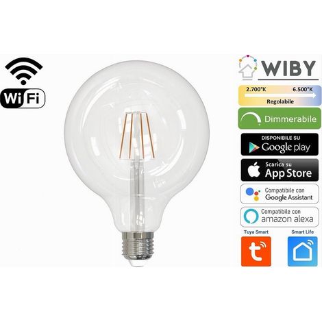 TrAdE Shop Traesio - Lampadina Led G125 E27 A Filamento 7watt Wifi Dimmerabile Colore Luce Regolabile - (1/2)
