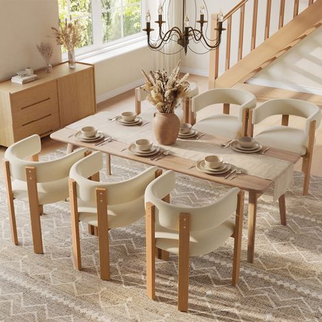 Set di 6 sedie da pranzo ergonomiche, 47x48x72,5 cm, in flanella beige, con gambe in metallo effetto legno