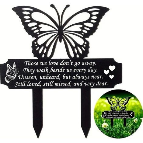 Plaque Commemorative - Acrylique - Papillon - Jardin Cimetiere Extérieur - 17.5x20 cm - Noir (1/5)