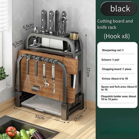 1 porte-couteaux en acier inoxydable, support de rangement intégré pour planches à découper et couteaux, idéal pour le plan de travail de cuisine. (1/5)
