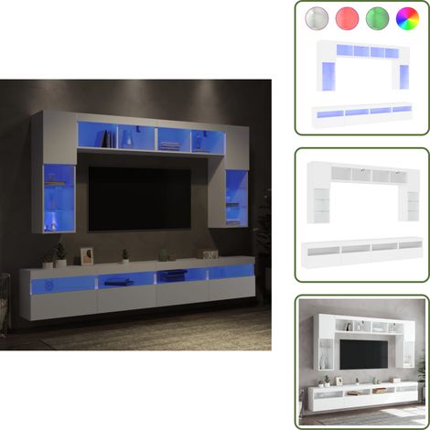 Meuble TV flottant - vidaXL Ensemble de meubles TV muraux 8 pcs avec lumières LED blanc - Meuble murale (1/5)