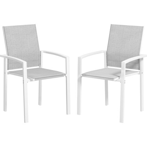 Set di 2 sedie da giardino impilabili per esterni con braccioli e schienale in tessuto traspirante, 56x58x89 cm, grigio chiaro.