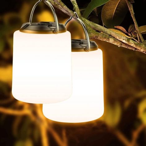 Set di due lampade da campeggio ricaricabili, luce bianca calda 3000K, luminosità regolabile, 3 modalità di illuminazione, durata della batteria superiore a 10 ore, impermeabili. (1/5)