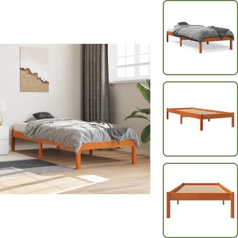 The Living Store Massivholzbett ohne Matratze Wachsbraun 90x200 Kiefernholz - Holzbett - Kiefernholzbett - Doppelbett - Bettrahmen - Bettgestell (1/5)