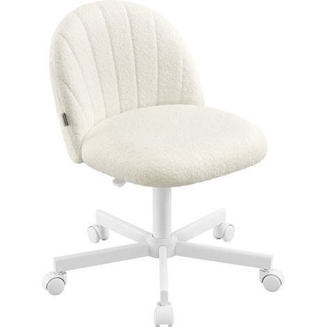 Chaise de Bureau, Chaise Coiffeuse en Tissu Peluche, Fauteuil avec Rembourrage en Mousse, Hauteur Réglable, pour Bureau, Chambre , Dressing, Blanc Crème (1/5)
