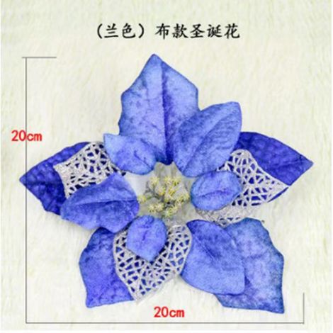 Couronne de Noël ajourée en poudre dorée, 20 cm, bicolore, bordure dorée, grande fleur artificielle bleue.