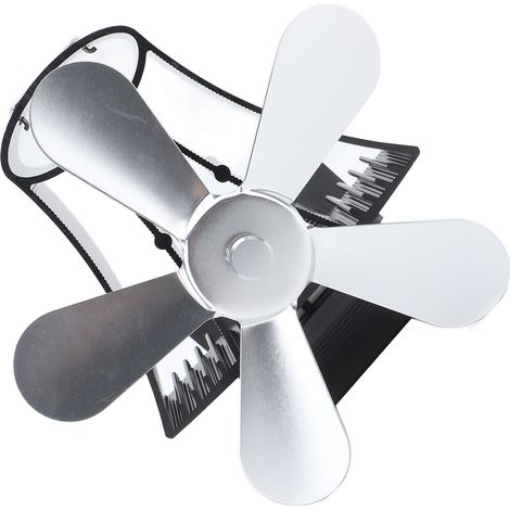 Ventilateur magnétique mural pour cheminée, fonctionnement silencieux, 5 pales, alimenté par la chaleur, pour poêle à bois et brûleur à bûches, couleur argent (1/5)