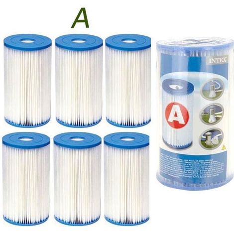 Intex – Lot de 6 cartouches de filtration Type A pour filtre piscine – Dimensions 20,2 cm x 10,9 cm – Filtration efficace pour eau claire (1/2)