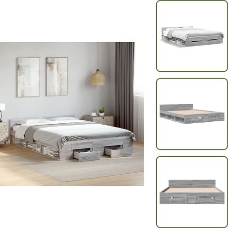 Bettgestell mit Schubladen Grau Sonoma 140x200 cm Holzwerkstoff - Bettes - Doppelbett - Holzrahmen - Schubladenschrank - Schlafzimmereinrichtung (1/5)