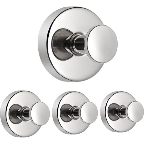 Ganchos de ventosa para ducha, ideales para ventanas, puertas de cristal y paredes de baño. Paquete de 4 unidades. Acabado plateado brillante. (1/5)