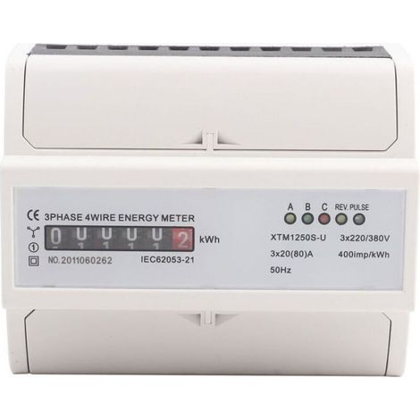 Compteur Electrique Triphasé - 4 Fils - 20 (80) A - Rail DIN 35 mm - 50 Hz (1/4)