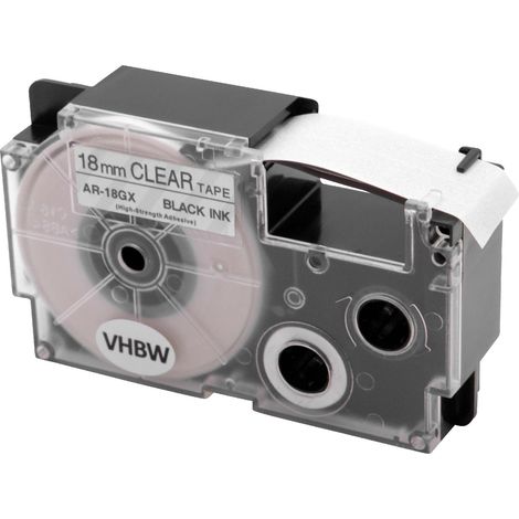 vhbw 1x Label Tape compatible with Casio KL-C500, KL-8200, KL-P1000, KL-HD1, KL-G2 Label Printer 5.5m x 18 mm, Black on Transparent