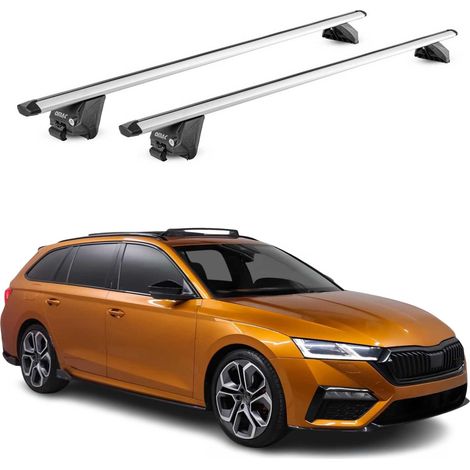 OMAC Barres de toit aluminium certifiées TÜV pour Skoda Octavia IV Break 2020-2026 – Pour rails de toit intégrés – Rainure en T – Charge max 100 kg – 2 antivols Argent (1/5)