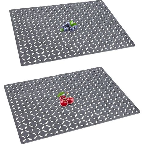 Tapis d'évier, lot de 2, protection d'évier en céramique/inox, à découper sur mesure pour la bonde 30 x 40 cm, gris (1/5)