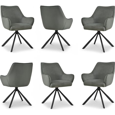 Bon Furni Sedia da pranzo con funzione girevole, braccioli e look in velluto grigio chiaro, set da 6 (1/5)