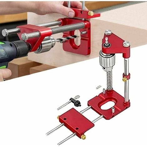 The best woodworking drill locator,Adjustable Punch Locator Drill Template Guide,Woodworking Drilling Locator Tool Outil de localisation, gabarit de perçage pour porte,Rouge Base en plastique (1/5)