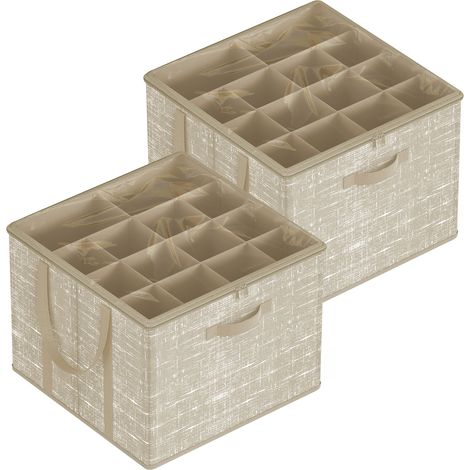Organisateur de Chaussures, Lot de 2, Chacun jusqu'à 16 Paires, Boîte de Rangement pour Chaussures, Poignées, Couvercle Transparent, pour Chambre, Entrée, Armoire, Beige