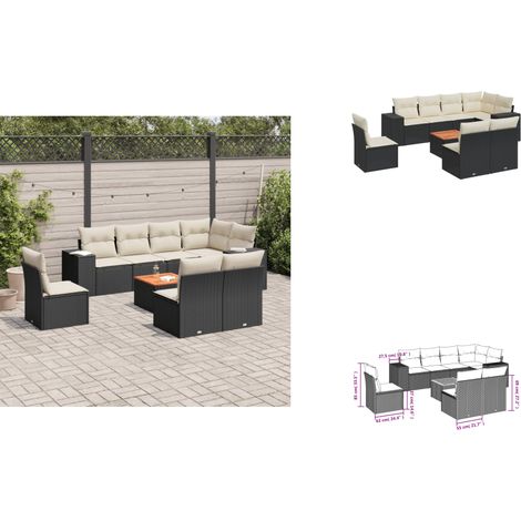 9-tlg. Garten-Sofagarnitur mit Kissen Schwarz Poly Rattan - Gartenmöbel Set - Esszimmerset Outdoor - Lounge Möbel - Rattan Gartenmöbel - Wetterfeste Gartenmöbel (1/3)