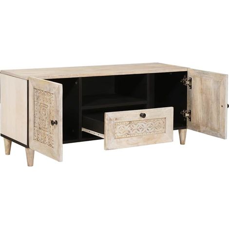 Meuble TV,Banc TV,Armoire TV Blanc 105 x 33 x 46 cm bois de manguier massif CFW503279 (1/5)