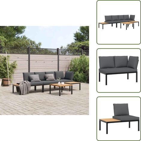 4-tlg. Garten-Sofagarnitur mit Kissen Schwarz Aluminium - Gartensortiment - Gartenmöbelset - Outdoor Möbel - Balkonmöbel - Lounge Set