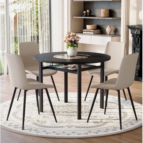 Conjunto mesa comedor redonda 4 sillas PU OKMYHOME (1/5)