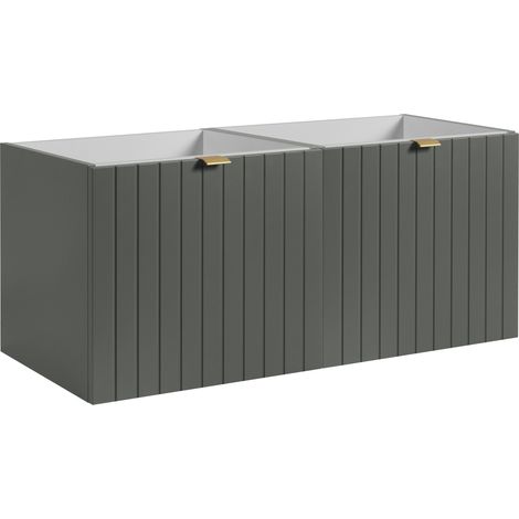 Meuble sous double vasque suspendu HARMO 100 cm Façade rainuré vert semi-mat (1/5)