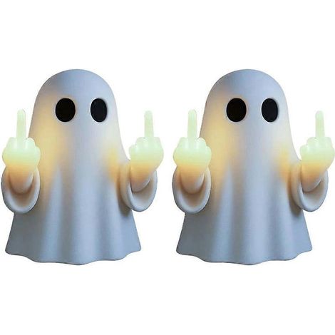 Leuchtende LED-Nachtlampe in Form von Mittelfingergeistern, niedliche und lustige Halloween-Statue-Lampe mit warmem Licht, Wandleuchte, einzigartiges Geschenk (2 Stück) (1/5)