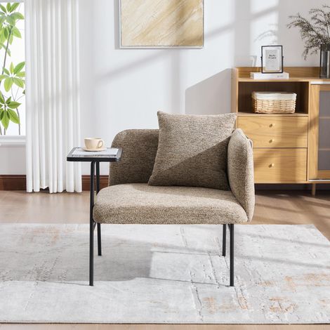 Fauteuil moderne avec dossier confortable, 2 compartiments de rangement et table d'appoint minimaliste à structure métallique (1/5)