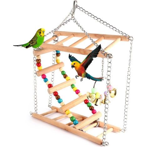 Animaux Suspendus en Bois Pont-Levis Échelle À Monter Les Escaliers Oiseaux Doubles Perroquet Jouet Hamster Perroquets en Cage Perroquet Jouet Hamac (1/5)