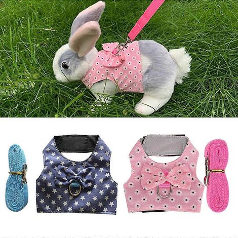 Gilet lapin pour petits animaux, idéal pour les promenades en extérieur. Joli gilet avec nœud papillon, taille M, rose. (1/4)