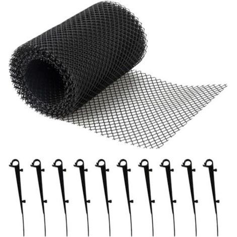 Grille de protection contre les feuilles pour gouttière, 8 m x 18 cm, avec 10 clips, pour maisons, abris de voiture, granges et gouttières. (1/5)