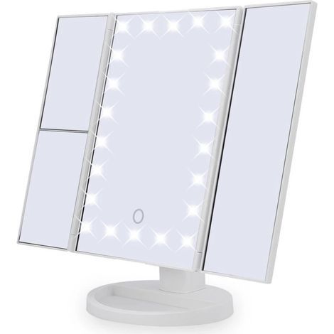 Makeup Mirror, Nestling Triptych Magnifying Mirror with 22 LEDs, 10X/3X/2X Lighted Mirror with Touch Screen, Dual Power Supply, 180° Adjustable Rotation (1/5)