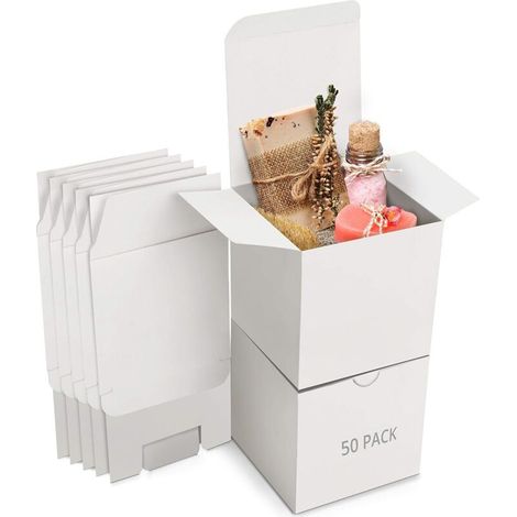Boîtes cadeaux en papier kraft blanc (lot de 50) – Boîtes cadeaux vides 7,5 x 7,5 x 7,5 cm (1/4)