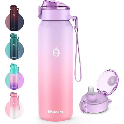 Gourde Isotherme avec Paille Amovible 1L,1000ml Bouteille Isotherme Étanche sans BPA, 18/10 Gourde Inox Anti-Fuite pour Sport, Gym, Voyage (1/5)