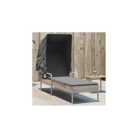 Chaise longue avec auvent gris clair résine tressée (1/5)