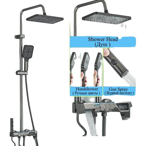 Ensemble de douche multifonctionnel, affichage LED gris, valve en céramique, gris anthracite A
