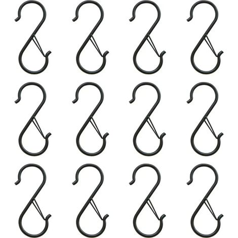 12 ganchos para baño con mecanismo de bloqueo, resistentes al viento y antideslizantes, con hebillas de seguridad y ganchos robustos y duraderos en forma de S. Ideales para colgar plantas, ropa, prend (1/4)