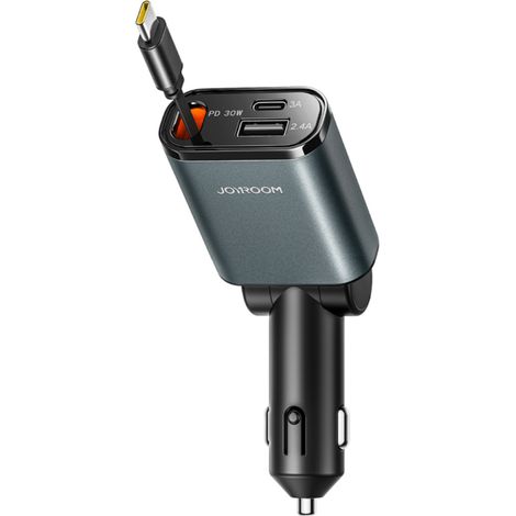 Joyroom JR-CCL07 3-in-1-Autoladegerät mit integriertem, einziehbarem Kabel – Dunkelgrau (1/5)