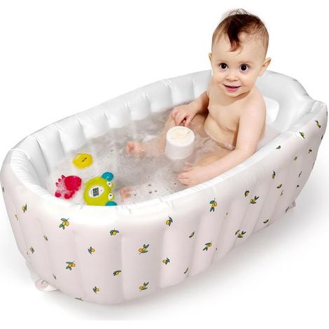 Aufblasbare Babybadewanne für Kleinkinder und Kinder Selbstaufblasendes Design keine Pumpe erforderlich durch Drücken in der Mitte aufblasen und 0 (1/5)