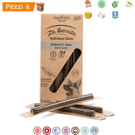 Multipack da 8 scatole la barrita snack per cani salmone & tonno 12 barrette da 150 gr