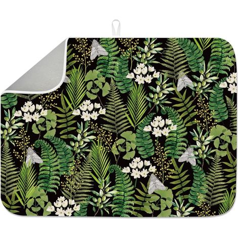 Tapis de séchage botanique motif feuille de fougère 45 x 60 cm, tapis de séchage pour plantes tropicales, aquarelle, verdure et mites, serviette absorbante rustique pour table, comptoir, évier (1/5)
