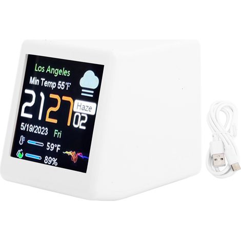 GARRYFIZH Horloge électronique de bureau avec écran LCD – Affichage calendrier, température, météo – Connexion WiFi supportée (blanc) – Design moderne et fonctionnel (1/5)