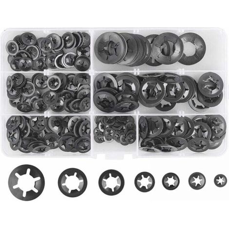 280pcs Spring Washers Spring Washers, Steel Spring Washers Quick Lock Spring Washers M3 M4 M5 M6 M8 M10 M12, 7 Sizes, Black MUMU